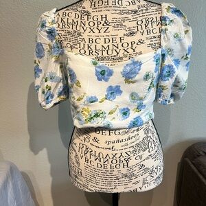 Zara Blue Floral Puff Sleeve Blouse